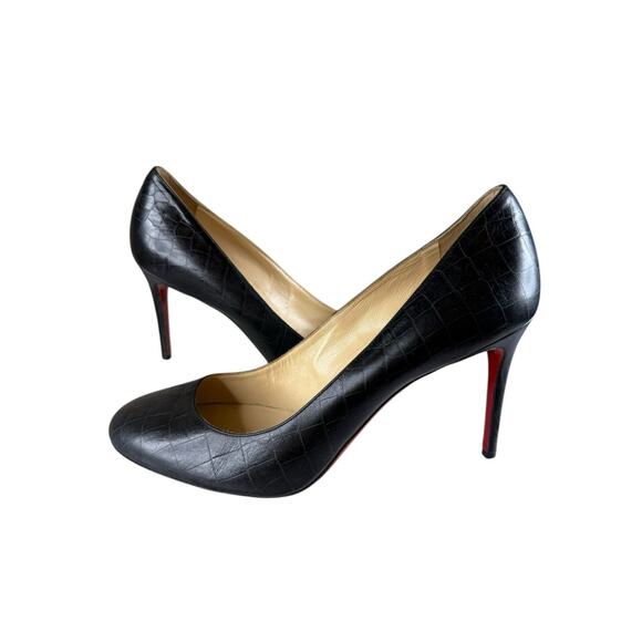 Christian Louboutin Black Crocodile Embossed Leather Pumps 40 | Red Sole Heels - Picture 3 of 10